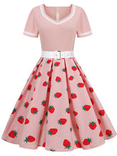 Load image into Gallery viewer, Blue V Neck Cherry Swing 1950S Vintage Dress