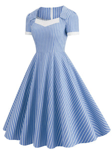Square Collar Stripe 1950S Vintage Dress