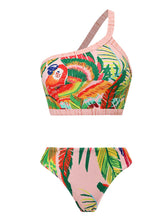 Load image into Gallery viewer, One Shoulder Floral Print Strap Two Pieces With Bathing Suit Wrap Skirt