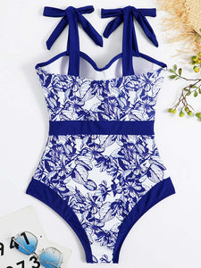Animal Floral Print Strap One Piece With Bathing Suit Wrap Skirt