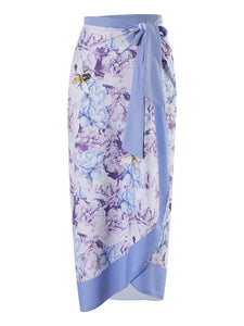 Floral Print Flower Strap One Piece With Bathing Suit Wrap Skirt