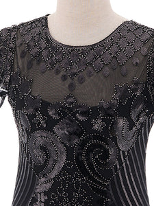 1920S Short Sleeve Fringed Sequin Gatsby Flapper Dress