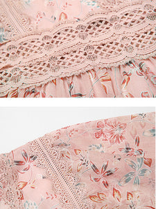 Pink Butterfly Sleeve Lace Chiffon Dress