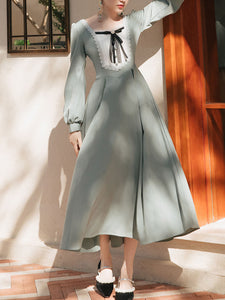 Light Green Long Sleeve Ruffles Evdwardian Revival Dress