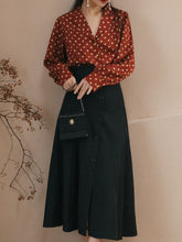 Load image into Gallery viewer, 1950S Vintage Red Polka Dots Shirt And Black Skirt Set