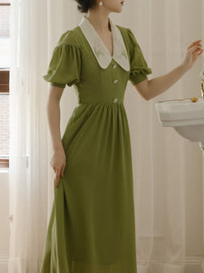 Green Chelsea  Floral Embroidered Collar Audrey Hepburn 1950S Dress