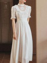 Load image into Gallery viewer, White Lace Ruffles Puff Sleeve Edwardian Revival Wedding Dress
