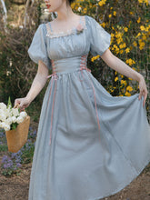 Load image into Gallery viewer, Baby Blue Square Collar Flower Princess Vintage Dress