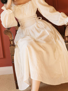 White Ruffles Jacquard Long Sleeve Waist Strap Vintage 1950S Victoria's Fairy Dress