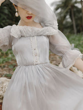 Load image into Gallery viewer, Grey Ruffles Puff Sleeve Lace Vintage 1950S Swing Victoria&#39;s Fairy Dress