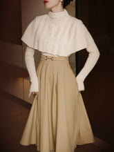 Load image into Gallery viewer, 3PS White Knitted Sweater And Cape With Brown Swing Skirt Set