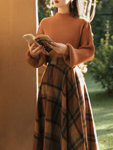 Load image into Gallery viewer, 2PS Brown Sweater And Plaid Swing Skirt 1950S Vintage Audrey Hepburn&#39;s Style Outfits