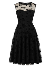 Load image into Gallery viewer, Black Lace Flower Semi-sheer Short Sleeve Dress