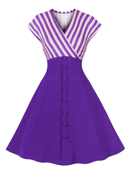 Stripe Raglan Sleeves 1950S Vintage Swing Dress
