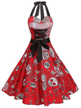 Load image into Gallery viewer, 1950S Halloween Skull Printed Halter Vintage Dress