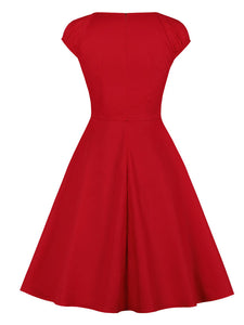 Red Sweet Heart Collar 1950S Swing Vintage Dress