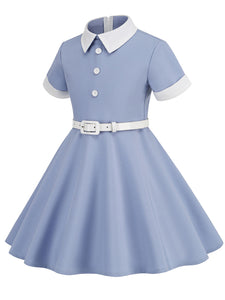 Kids Little Girls' Dress Peter Pan Solid Color Cotton 1950S Vintage Dress