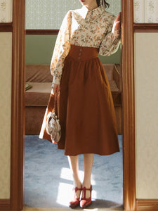 Orange Long Sleeve Blouse And Skirt Vintage Set 1950S Dress