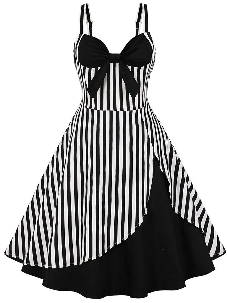 Beetlejuice Costume Spaghetti Strap Pocket Dress With Black and White Vertical Stripe