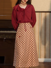 Load image into Gallery viewer, 2PS Red Long Sleeve Blouse And Red  Polka Dots Swing Skirt Dresss Set