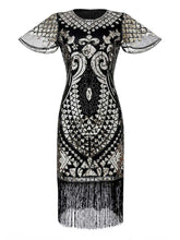 Load image into Gallery viewer, 6 Colors Short Sleeve 1920s Sequined Flapper Dress
