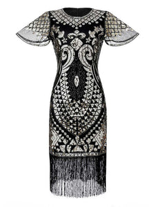 6 Colors Short Sleeve 1920s Sequined Flapper Dress
