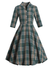 Load image into Gallery viewer, Plaid 3/4 Sleeve 1950S Vintage Dress With Button