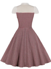Load image into Gallery viewer, White Bowknot Collar Semi-Sheer Plaid 1950S Vintage Dress