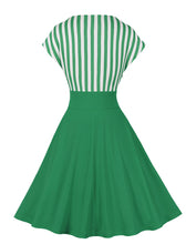 Load image into Gallery viewer, Green Stripe Raglan Sleeves 1950S Vintage Swing Dress