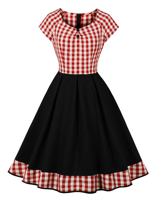Red Plaid Cap Sleeve 1950S Vintage Swing Dress