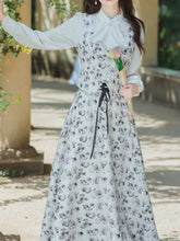 Load image into Gallery viewer, 3PS White Long Sleeve Ruffles Victoria Scarf Collar Shirt With Cottagecore Floral Print Vest And Skirt Suits