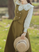 Load image into Gallery viewer, White Embroidered Doll Lapel And Mustard Green Vest Corset Suspender Dress Suit