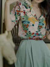 Load image into Gallery viewer, 2PS Blue Flowers Print Shirt And Swing Skirt Dress Set