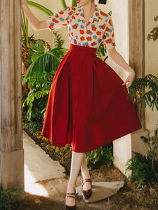 Flowers Print Shirt And Swing Skirt Dress Set