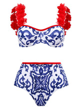 Load image into Gallery viewer, Floral Print Flower Strap Two Pieces With Bathing Suit Wrap Skirt