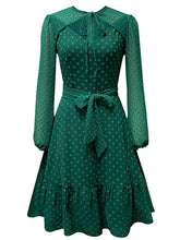 Load image into Gallery viewer, Dark Green Crew Neck Long Sleeve 1950S A Line Vintage Dress With Belt