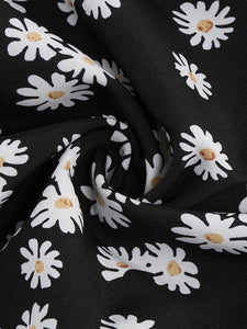 Square Neck Daisy Print Retro 1950S Dress