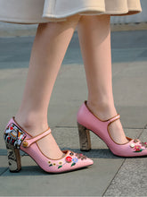 Load image into Gallery viewer, 9CM Luxury Poker Chunky Heels Retro Shoes