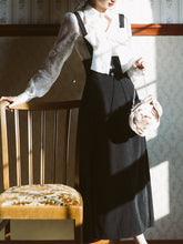 Load image into Gallery viewer, White Big Bowknot Flower Flocking Top With Black Strap Dress Set