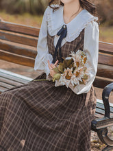 Load image into Gallery viewer, 2PS 1950S Regina Peter Pan Collar Long Sleeve Shirt And Plaid Lace Sundress Dress Suit
