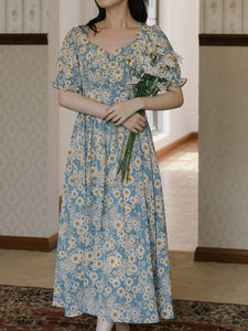 1950S Vintage Daisy Puff Sleeve Fairy Dress