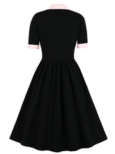 Load image into Gallery viewer, 1950S Pink Bowknot Collar Vintage Styel Black Dress