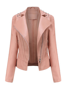 Rivet Long Sleeve PU Leather Motorcycle Jacket