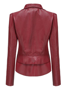 Cool Girl Coat Long Sleeve PU Leather Motorcycle Jacket With Detachable Hem