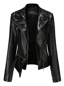 Rivet Long Sleeve PU Leather Motorcycle Jacket With Irregular Hem