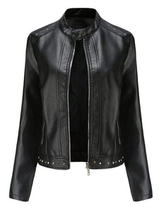 Rivet Long Sleeve PU Leather Motorcycle Jacket