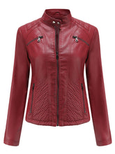 Load image into Gallery viewer, Pink Long Sleeve PU Leather Motorcycle Jacket For Women