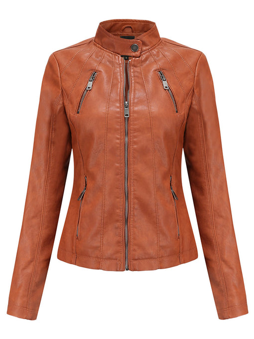 3 Color Long Sleeve PU Leather Motorcycle Jacket