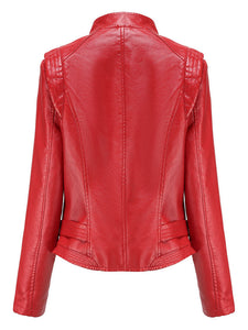 Navy Long Sleeve PU Leather Motorcycle Jacket