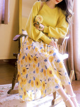 Load image into Gallery viewer, 3PS Yellow Vest And Shawl SunFlowers Print 1950S Vintage Dress Set